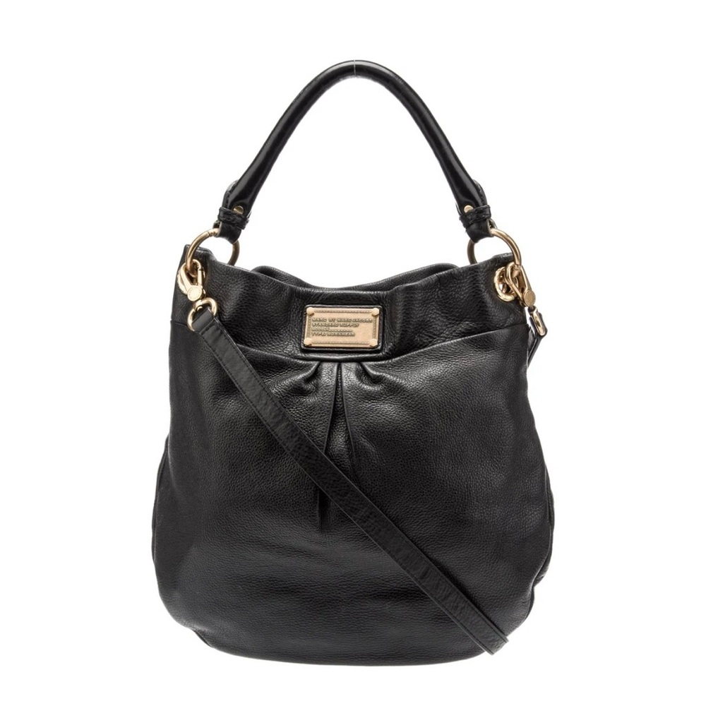 Marc by Marc Jacob’s Black Leather Hobo Shoulder Crossbody Bag with gold accents